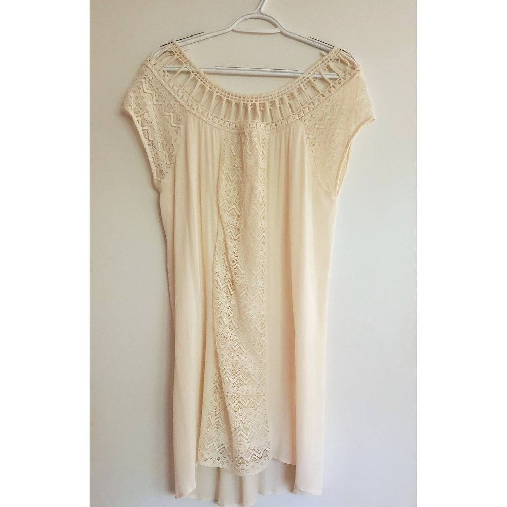 Cream Lace Crochet Neckline Swing Dress